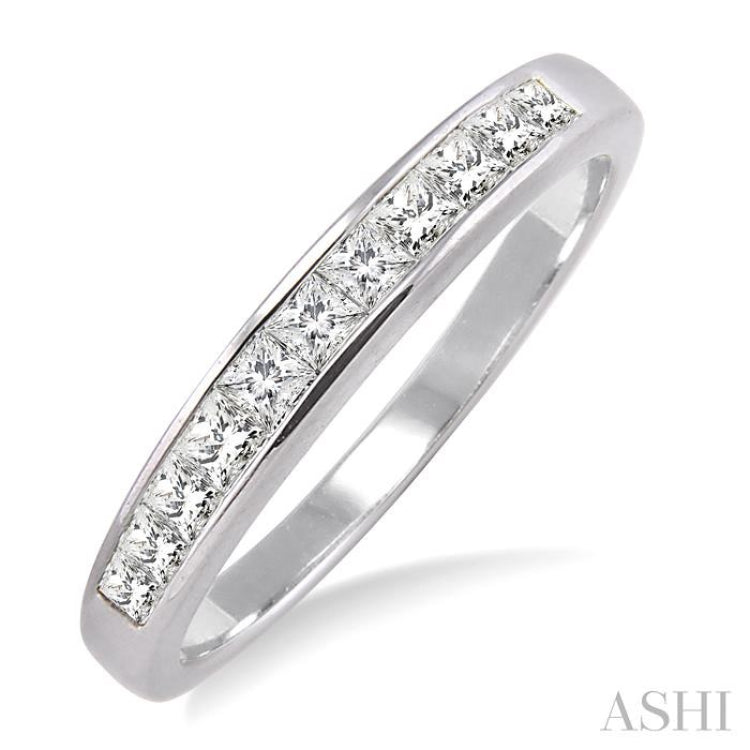 1/2 ctw Princess Cut Diamond Wedding Band in 14K White Gold