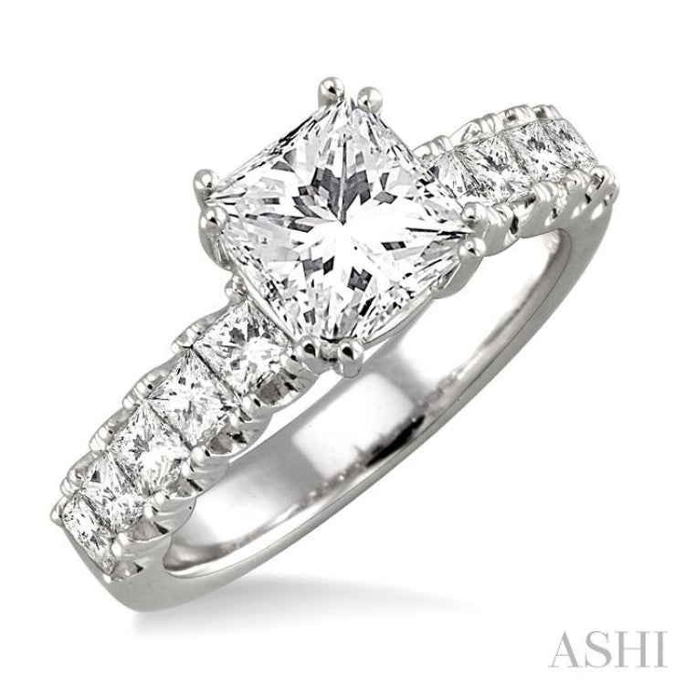1 ctw Princess Cut Diamond Semi-Mount Engagement Ring in 14K White Gold
