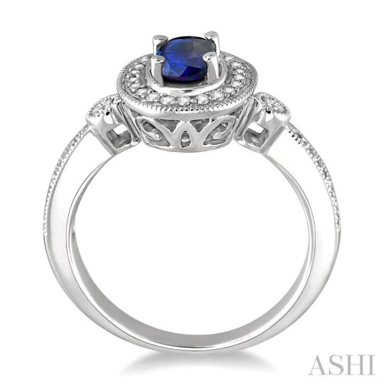 6x4 MM Oval Cut Sapphire and 1/5 ctw Round Cut Diamond Ring in 14K White Gold