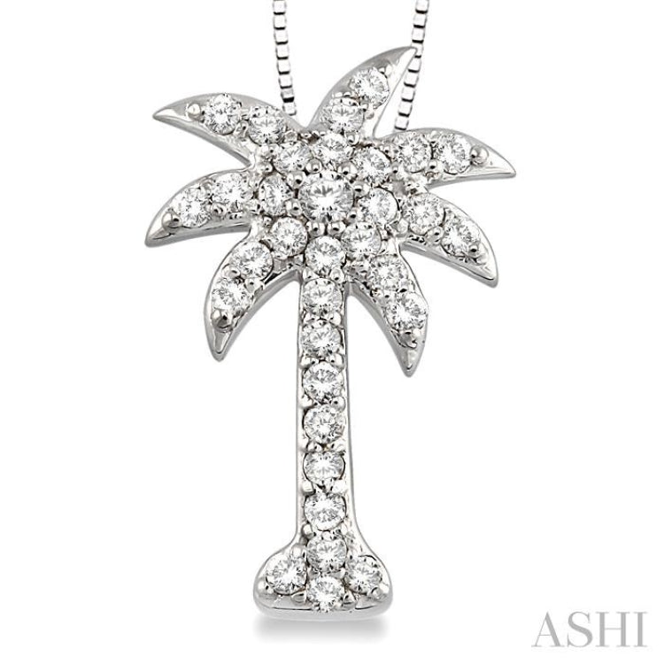 1/2 ctw Round Cut Diamond Palm Tree Pendant in 14K White Gold with Chain