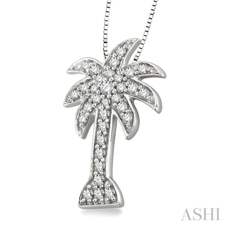 1/2 ctw Round Cut Diamond Palm Tree Pendant in 14K White Gold with Chain