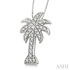 1/2 ctw Round Cut Diamond Palm Tree Pendant in 14K White Gold with Chain