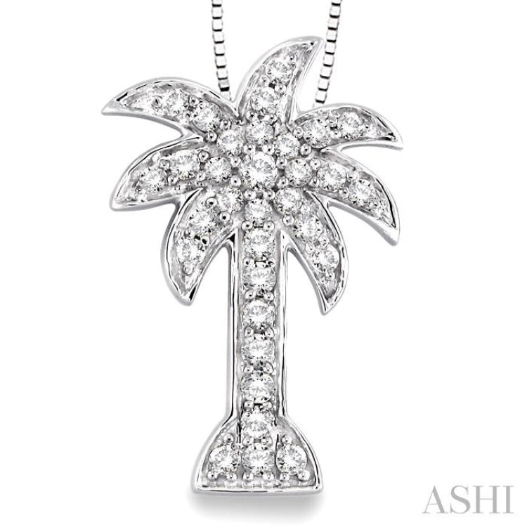 1/2 ctw Round Cut Diamond Palm Tree Pendant in 14K White Gold with Chain