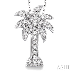 1/2 ctw Round Cut Diamond Palm Tree Pendant in 14K White Gold with Chain