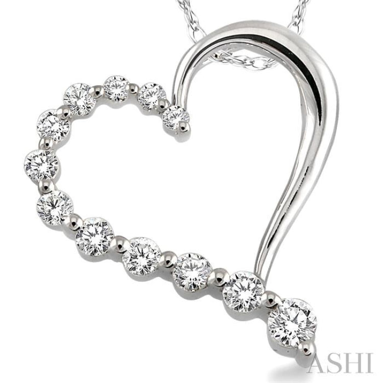 1/4 ctw Round Cut Diamond Heart Half Journey Pendant in 14K White Gold with Chain