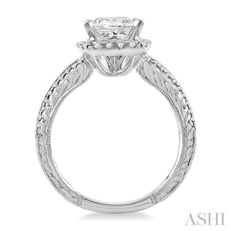 1 1/6 ctw Diamond Engagement Ring with 3/4 ct Princess Cut Center Stone in 14K White Gold