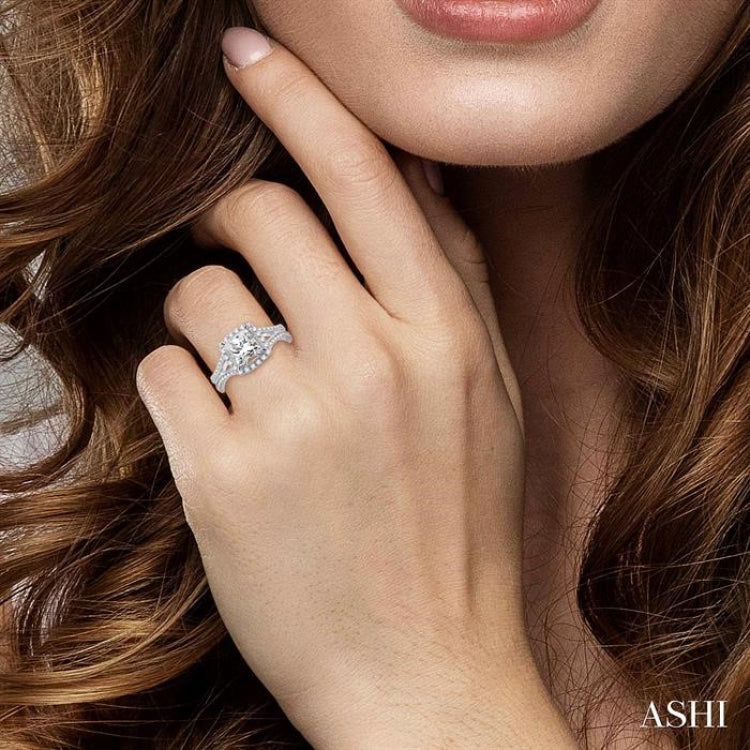 1 1/6 ctw Diamond Engagement Ring with 3/4 ct Princess Cut Center Stone in 14K White Gold