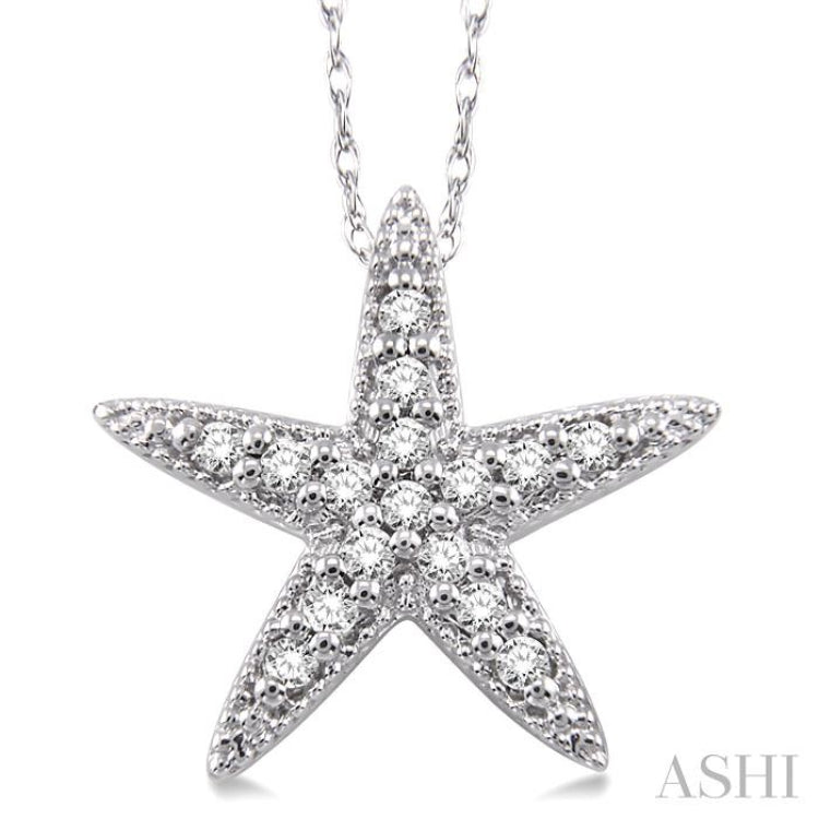 1/6 ctw Round Cut Diamond Sea Star Pendant in 14K White Gold with Chain