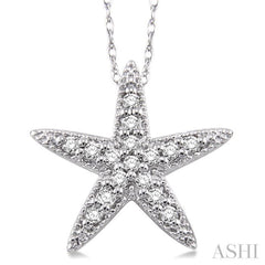 1/6 ctw Round Cut Diamond Sea Star Pendant in 14K White Gold with Chain