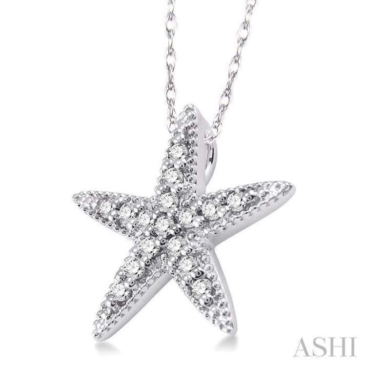 1/6 ctw Round Cut Diamond Sea Star Pendant in 14K White Gold with Chain