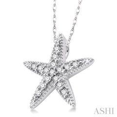 1/6 ctw Round Cut Diamond Sea Star Pendant in 14K White Gold with Chain