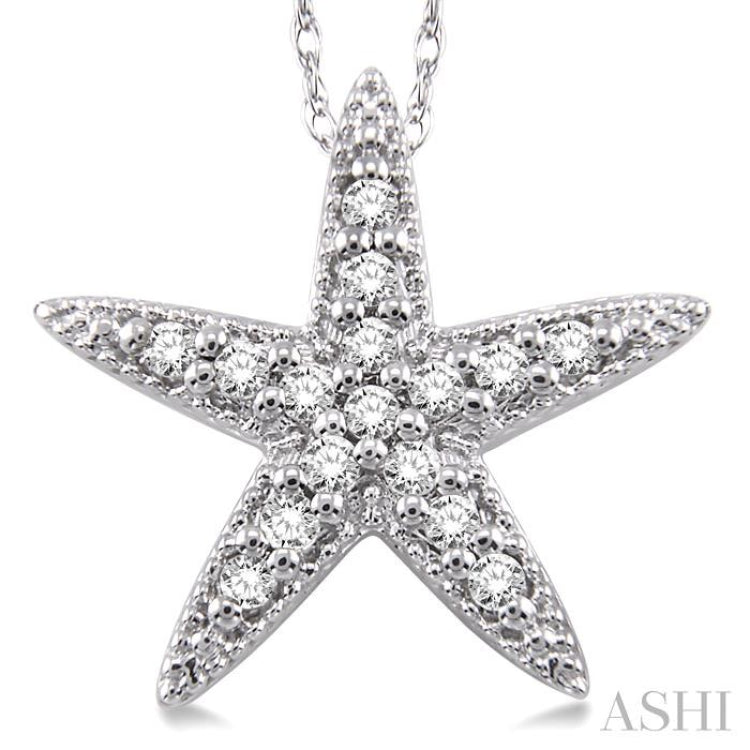 1/6 ctw Round Cut Diamond Sea Star Pendant in 14K White Gold with Chain