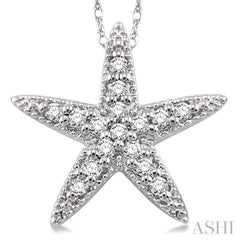 1/6 ctw Round Cut Diamond Sea Star Pendant in 14K White Gold with Chain