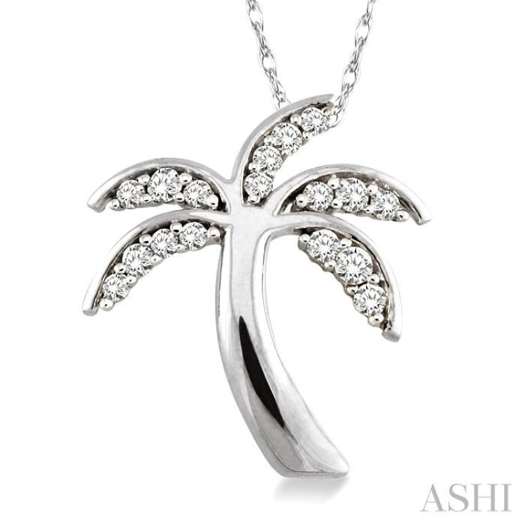 1/4 ctw Palm Tree Round Cut Diamond Pendant in 14K White Gold with Chain