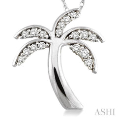 1/4 ctw Palm Tree Round Cut Diamond Pendant in 14K White Gold with Chain