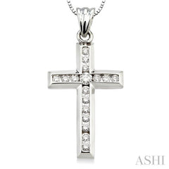 1/2 ctw Round Cut Diamond Cross Pendant in 14K White Gold with Chain