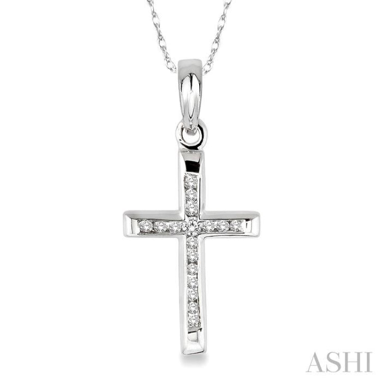 1/10 ctw Single Cut Diamond Cross Pendant in 14K White Gold with Chain