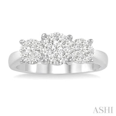 1 ctw Triple Circle Round Cut Lovebright Diamond Ring in 14K White Gold