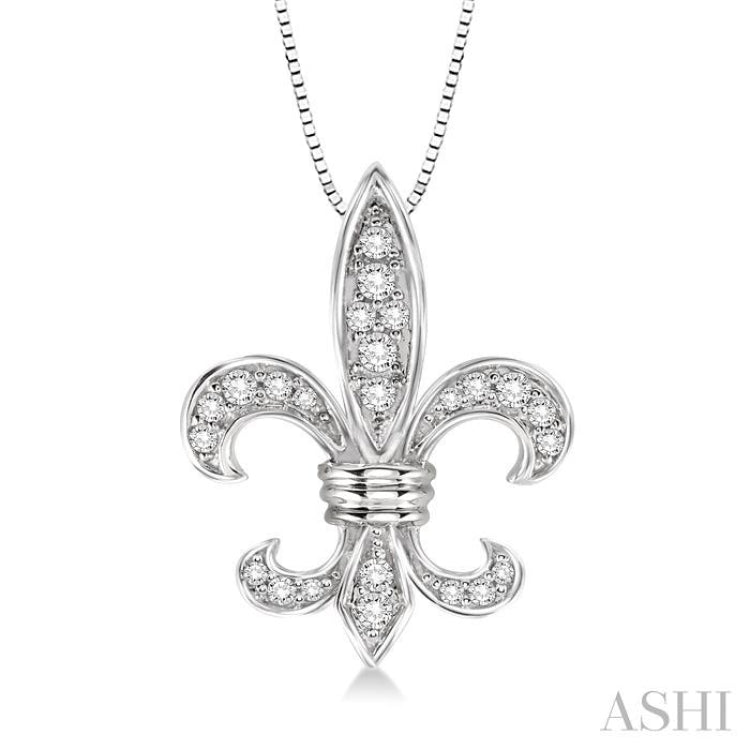 1/4 ctw Round Cut Diamond Fleur De Lis Pendant in 14K White Gold with Chain