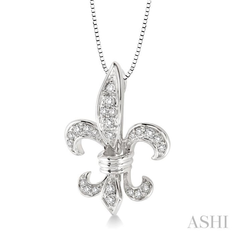 1/4 ctw Round Cut Diamond Fleur De Lis Pendant in 14K White Gold with Chain