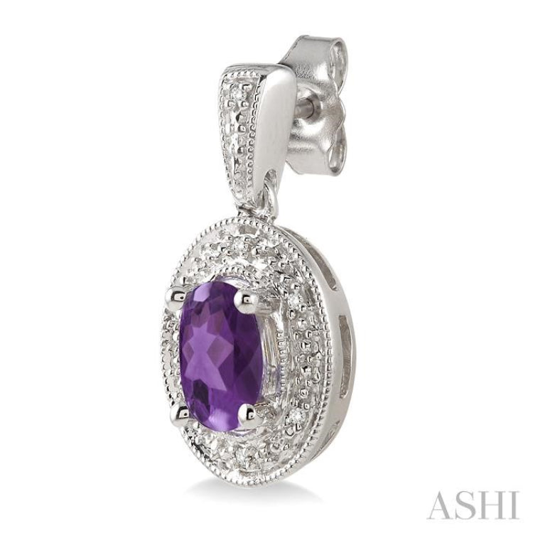 7x5 MM Oval Cut Amethyst and 1/20 ctw Single Cut Diamond Earrings in Sterling Silver