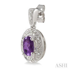 7x5 MM Oval Cut Amethyst and 1/20 ctw Single Cut Diamond Earrings in Sterling Silver
