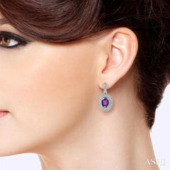 7x5 MM Oval Cut Amethyst and 1/20 ctw Single Cut Diamond Earrings in Sterling Silver