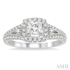 3/4 ctw Diamond Engagement Ring with 1/4 ct Princess Cut Center Stone in 14K White Gold