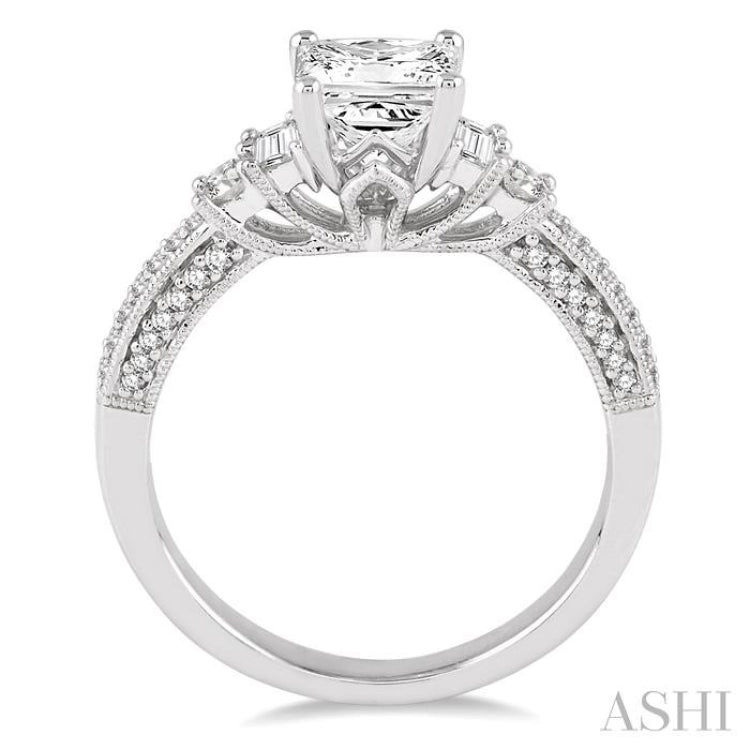 7/8 ctw Diamond Engagement Ring with 1/2 ct Princess Cut Center Stone in 14K White Gold