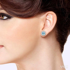 6x6 MM Cushion Shape Aquamarine and 1/4 ctw Round Cut Diamond Earrings in 14K White Gold
