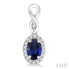 5x3 MM Oval Cut Sapphire and 1/6 ctw Round Cut Diamond Earrings in 10K White Gold