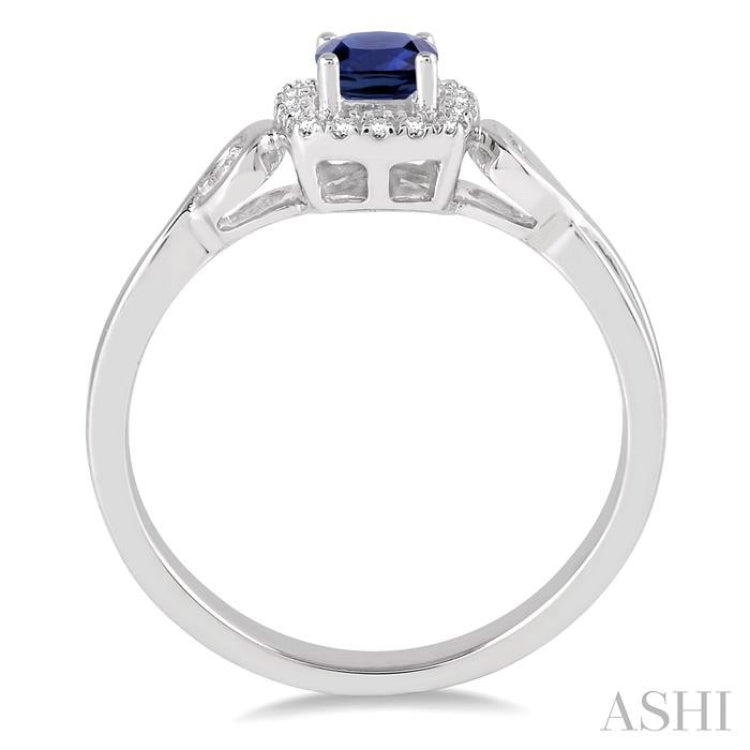 4x4 MM Cushion Shape Sapphire and 1/10 ctw Round Cut Diamond Ring in 10K White Gold