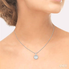8x8 MM Round Shape Cultured Pearl and 1/5 ctw Round Cut Diamond Pendant in 14K White Gold with Chain