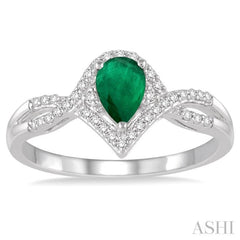 6x4 MM Pear Shape Emerald and 1/6 ctw Round Cut Diamond Ring in 14K White Gold