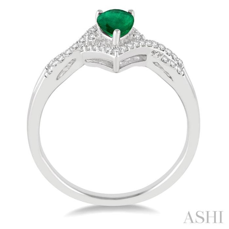 6x4 MM Pear Shape Emerald and 1/6 ctw Round Cut Diamond Ring in 14K White Gold