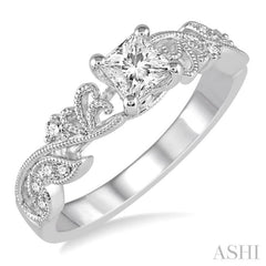 1/3 ctw Diamond Engagement Ring with 1/5 ct Princess Cut Center Stone in 14K White Gold