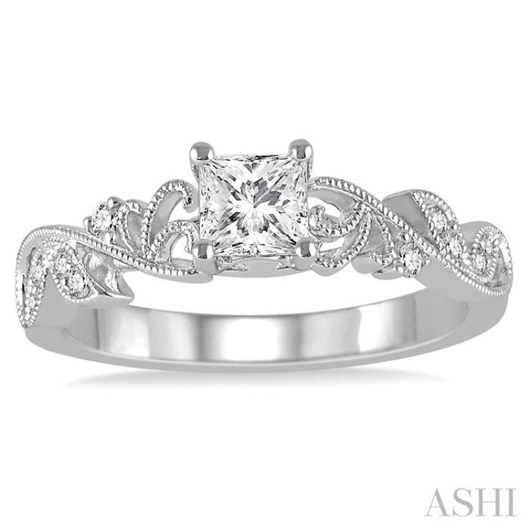 1/3 ctw Diamond Engagement Ring with 1/5 ct Princess Cut Center Stone in 14K White Gold