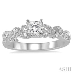 1/3 ctw Diamond Engagement Ring with 1/5 ct Princess Cut Center Stone in 14K White Gold