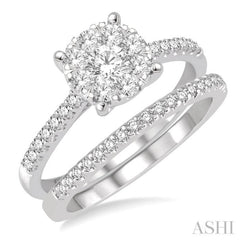 1 ctw Round Cut Diamond Lovebright Bridal Set with 3/4 ctw Engagement Ring and 1/4 ctw Wedding Band in 14K White Gold