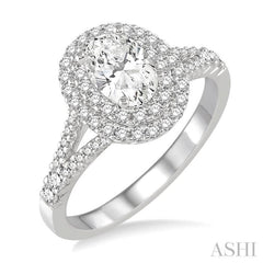 1 ctw Diamond Engagement Ring with 1/2 ct Oval Cut Center Stone in 14K White Gold