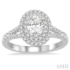 1 ctw Diamond Engagement Ring with 1/2 ct Oval Cut Center Stone in 14K White Gold