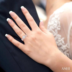 3/4 ctw Diamond Wedding Set with 5/8 ctw Lovebright Round Cut Engagement Ring and 1/10 ctw Wedding Band in 14K Rose and White Gold