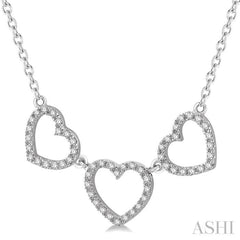 1/6 ctw Triple Heart Round Cut Diamond Necklace in 10K White Gold