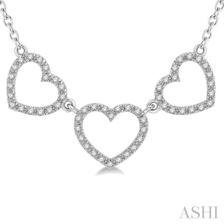 1/6 ctw Triple Heart Round Cut Diamond Necklace in 10K White Gold