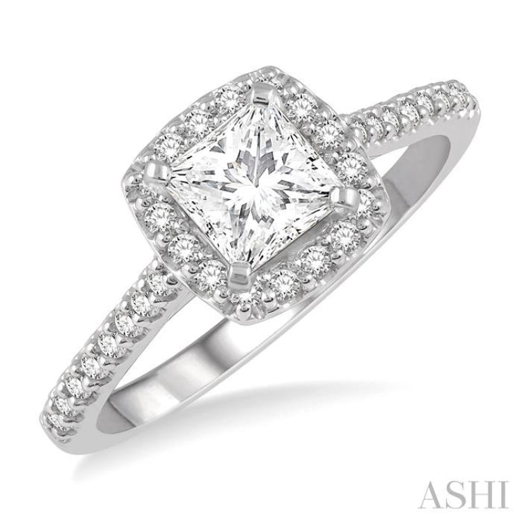 1/4 ctw Square Shape Diamond Semi-Mount Engagement Ring in 14K White Gold