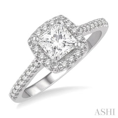1/4 ctw Square Shape Diamond Semi-Mount Engagement Ring in 14K White Gold