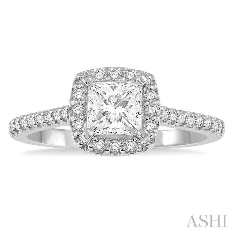 1/4 ctw Square Shape Diamond Semi-Mount Engagement Ring in 14K White Gold
