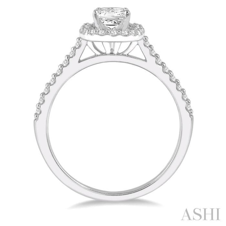 1/4 ctw Square Shape Diamond Semi-Mount Engagement Ring in 14K White Gold
