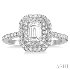 1 ctw Diamond Ladies Engagement Ring with 1/2 Ct Emerald Cut Center Stone in 14K White Gold