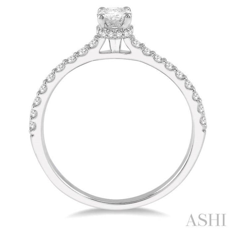 5/8 ctw Oval Shape Center Stone Ladies Engagement Ring with 3/8 Ct Oval Cut Center Stone in 14K White Gold